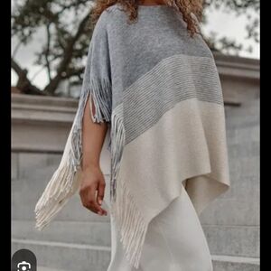 J. Jill Heather Gray and Cream Poncho